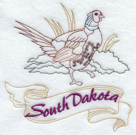 South Dakota - Ring-Necked Pheasant (Redwork)