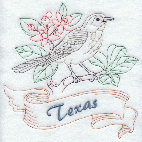 Texas - Mockingbird (Redwork)