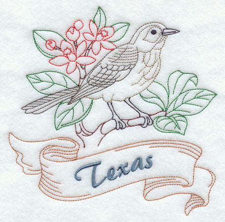 Texas - Mockingbird (Redwork)