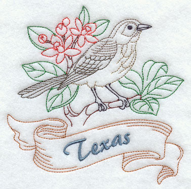 Texas - Mockingbird (Redwork)