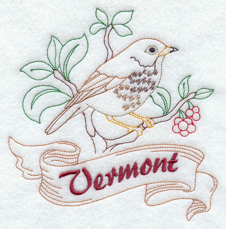 Vermont - Hermit Thrush (Redwork)
