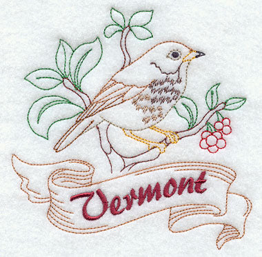 Vermont - Hermit Thrush (Redwork)