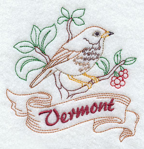 Vermont - Hermit Thrush (Redwork)