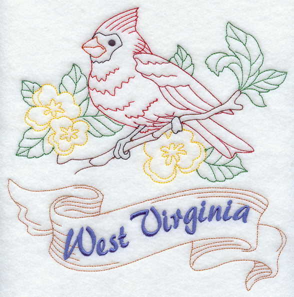West Virginia - Cardinal (Redwork)