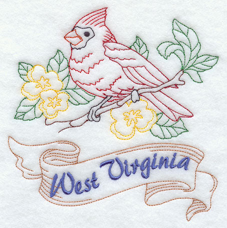 West Virginia - Cardinal (Redwork)
