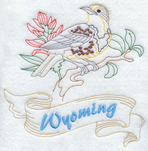 Wyoming - Western Meadowlark (Redwork)