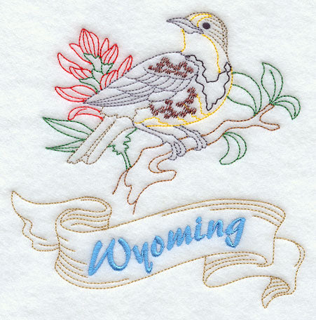 Wyoming - Western Meadowlark (Redwork)