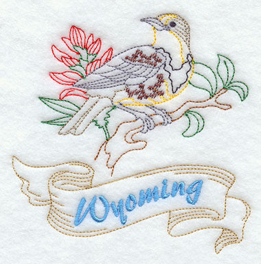 Wyoming - Western Meadowlark (Redwork)