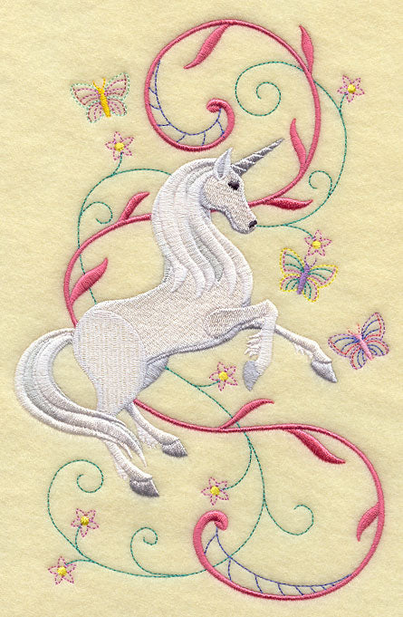 Unicorn Prancing in Fantasy Garden