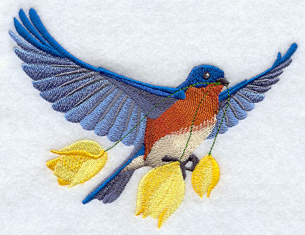 Flying Bluebird with Tulips