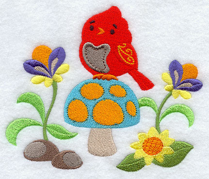 Cozy Country Bird on Toadstool