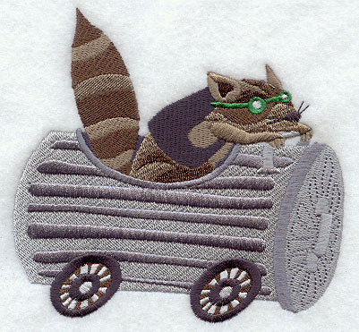 Raccoon Racer in Trashcan Car