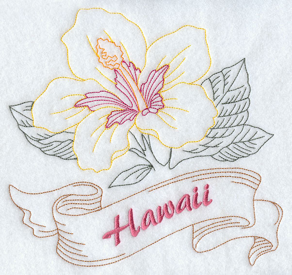 Hawaii - Hibiscus (Redwork)