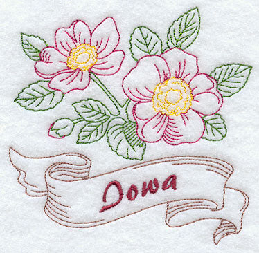 Iowa - Prairie Rose (Redwork)