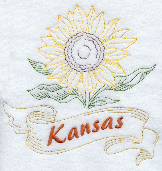 Kansas - Sunflower (Redwork)