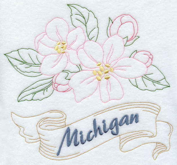 Michigan - Apple Blossom (Redwork)