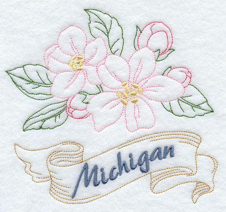 Michigan - Apple Blossom (Redwork)