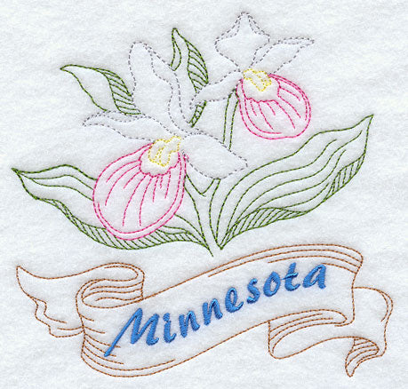 Minnesota - Showy Lady's Slipper (Redwork)