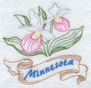 Minnesota - Showy Lady's Slipper (Redwork)