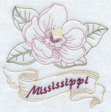 Mississippi - Magnolia (Redwork)