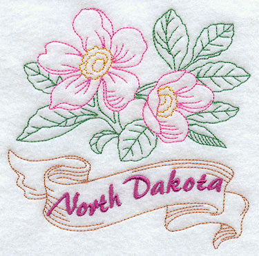 North Dakota - Wild Prairie Rose (Redwork)