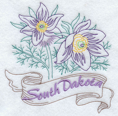 South Dakota - Pasque Flower (Redwork)