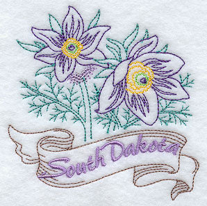 South Dakota - Pasque Flower (Redwork)