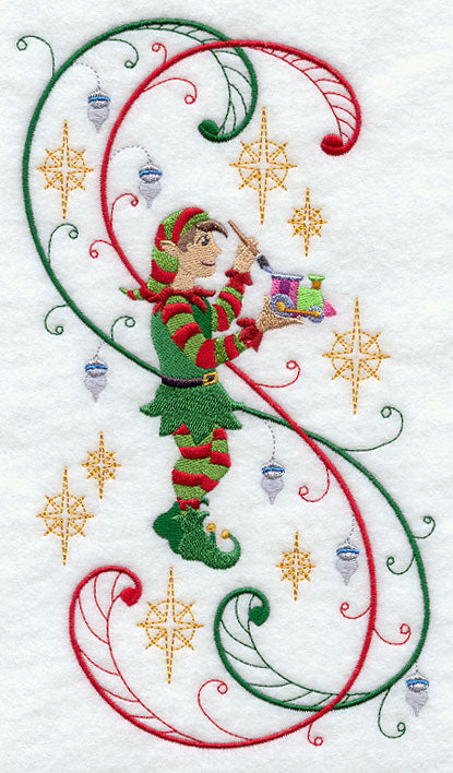 Enchanted Christmas Elf and Train with Swirls