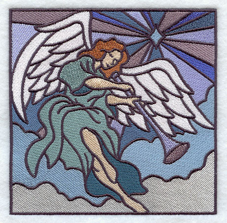 Stained Glass Trumpeting Angel Square