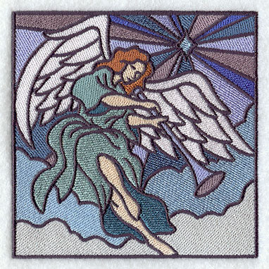 Stained Glass Trumpeting Angel Square