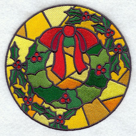 Stained Glass Christmas Wreath Circle