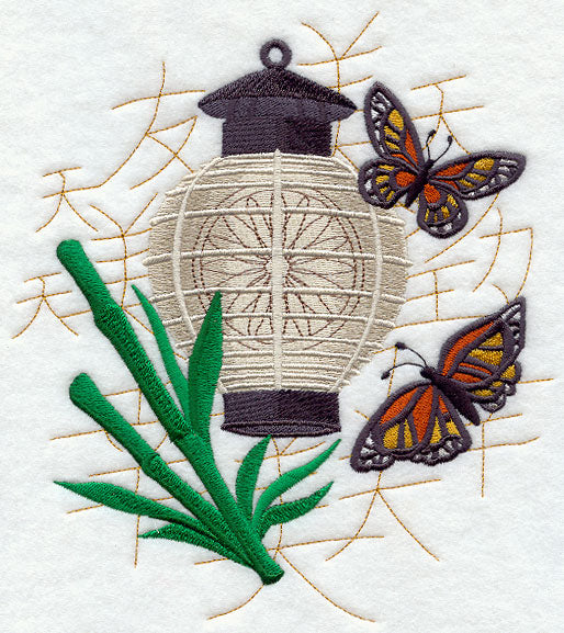 Sunburst Lantern with Butterflies and Bamboo