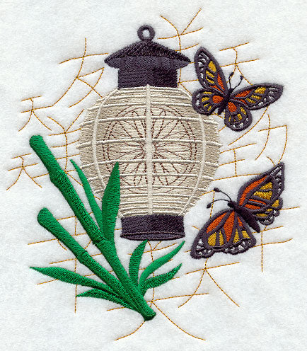 Sunburst Lantern with Butterflies and Bamboo