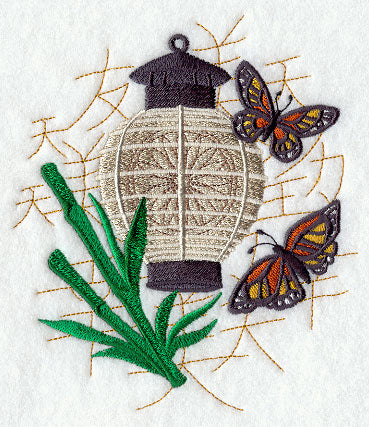 Sunburst Lantern with Butterflies and Bamboo