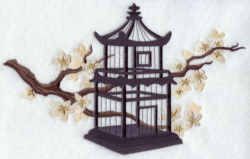 Pagoda Birdcage with Almond Blossoms