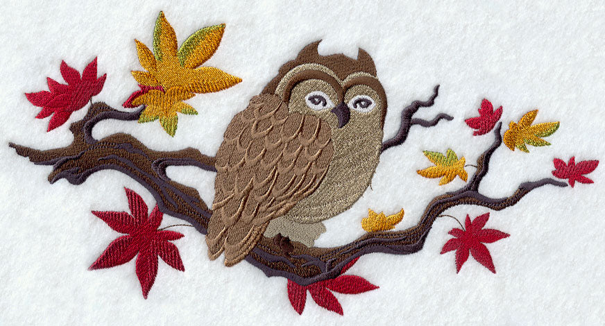 Asian Owl with Autumn Leaves