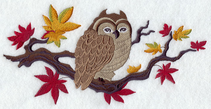Asian Owl with Autumn Leaves