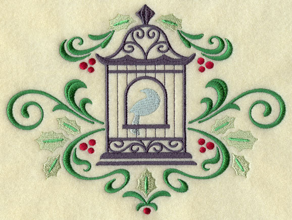 Ornate Christmas Birdcage with Holly