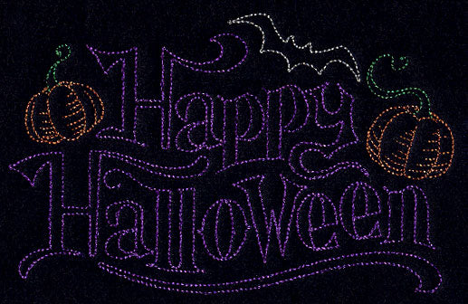 Halloween Greeting with Jack-o-Lanterns and Bat (Redwork)