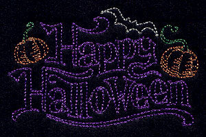 Halloween Greeting with Jack-o-Lanterns and Bat (Redwork)