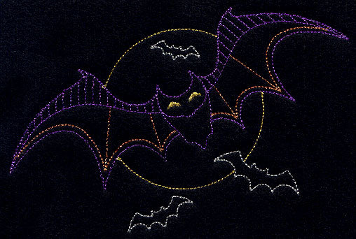 Halloween Bats and Moon (Redwork)
