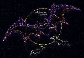 Halloween Bats and Moon (Redwork)