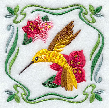 Four Seasons Nouveau Tile - Summer Flowers and Hummingbird