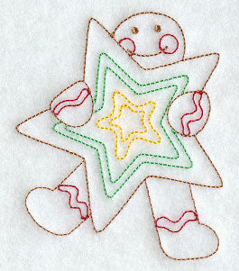 Gingerbread Man with Star Cookie (Redwork)