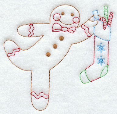 Gingerbread Man with Stocking (Redwork)