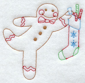 Gingerbread Man with Stocking (Redwork)