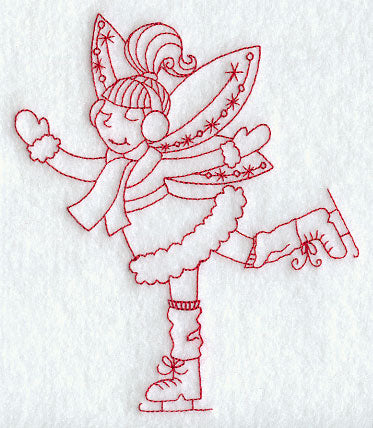 Ice Skating Christmas Fairy (Redwork)