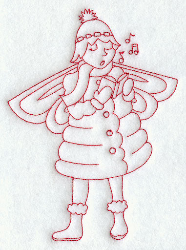 Caroling Christmas Fairy (Redwork)