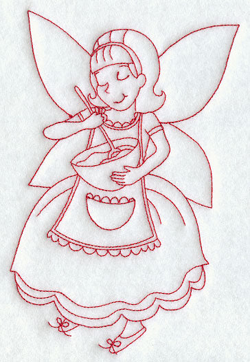 Baking Christmas Fairy (Redwork)