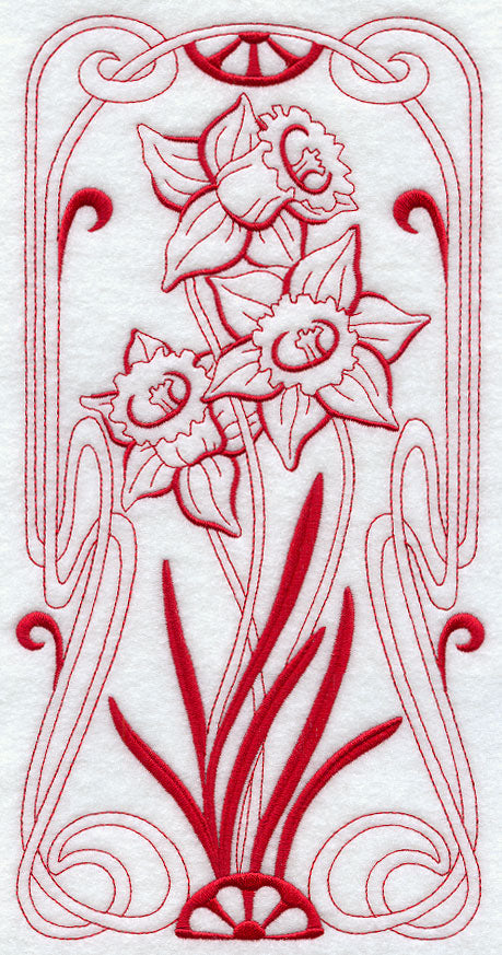 Art Nouveau Daffodil (Redwork)